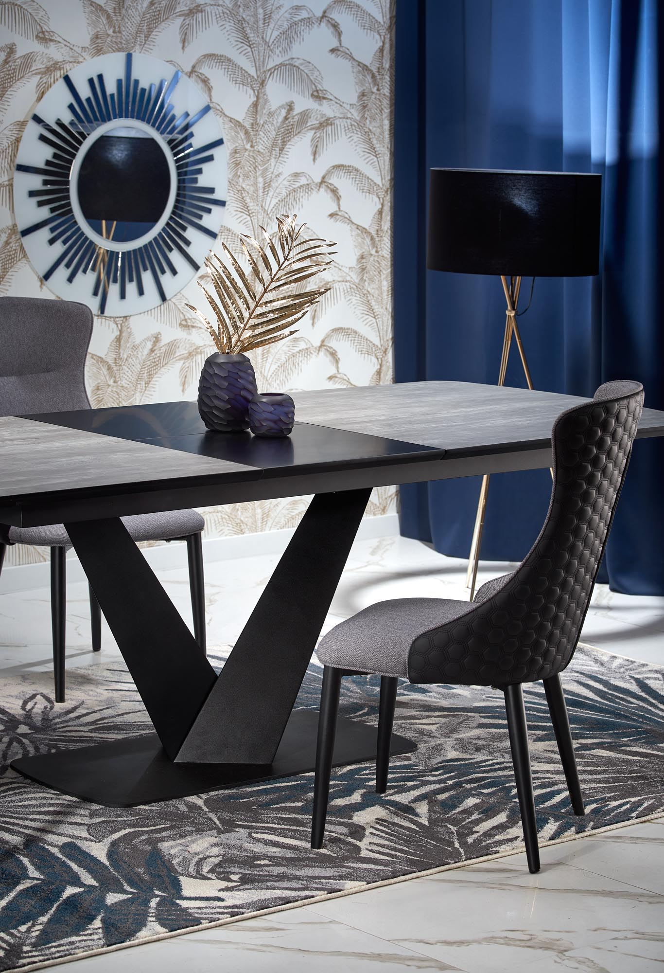 Tavolo allungabile in legno MDF laccato grigio con gambe in acciaio nero Vinston 180x95 cm - allungabile a 230 cm