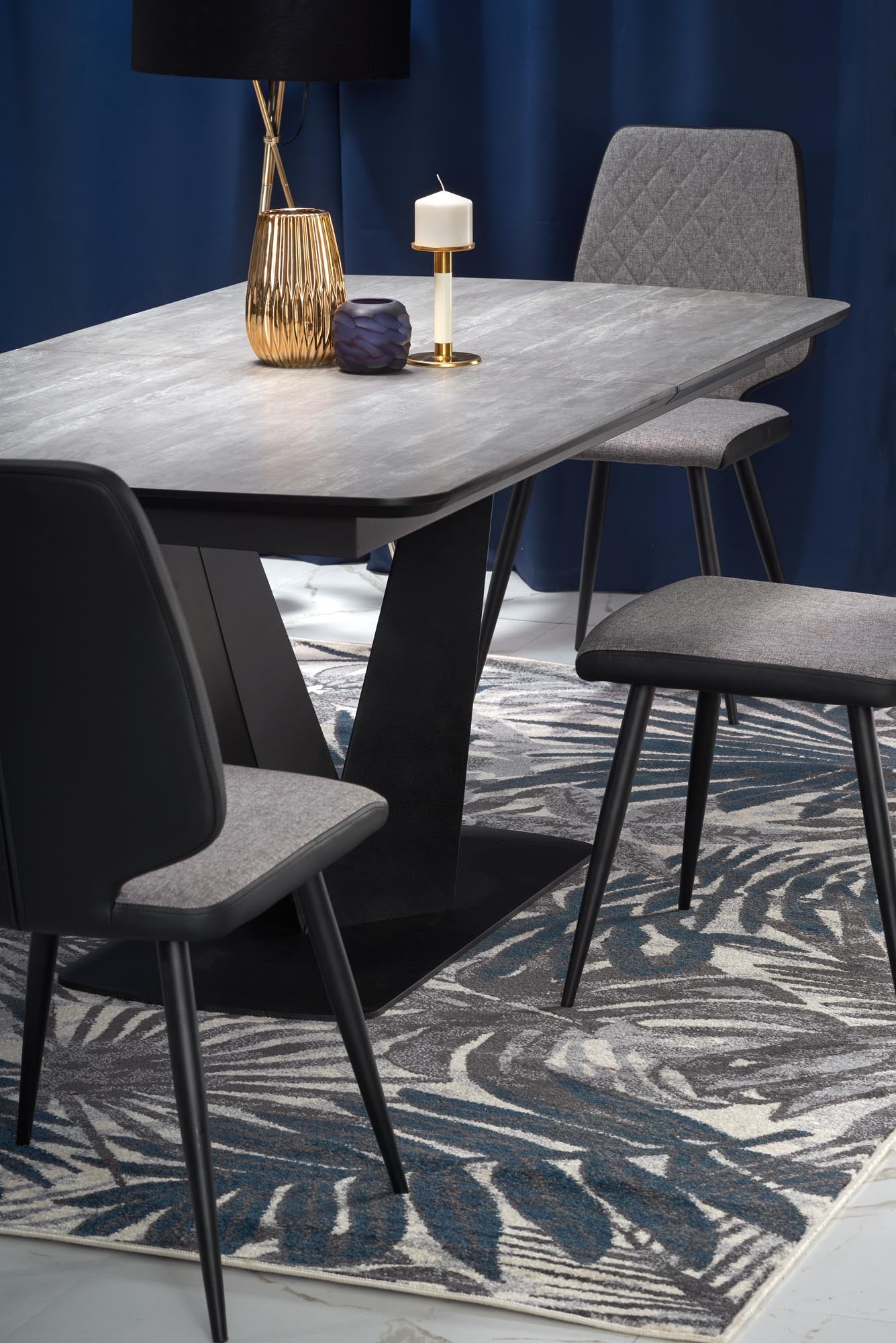 Tavolo allungabile in legno MDF laccato grigio con gambe in acciaio nero Vinston 180x95 cm - allungabile a 230 cm