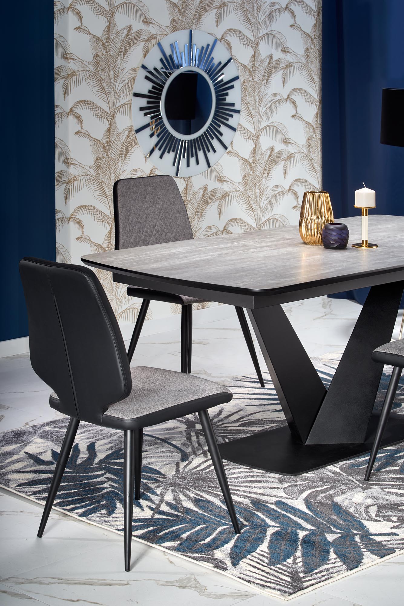 Tavolo allungabile in legno MDF laccato grigio con gambe in acciaio nero Vinston 180x95 cm - allungabile a 230 cm