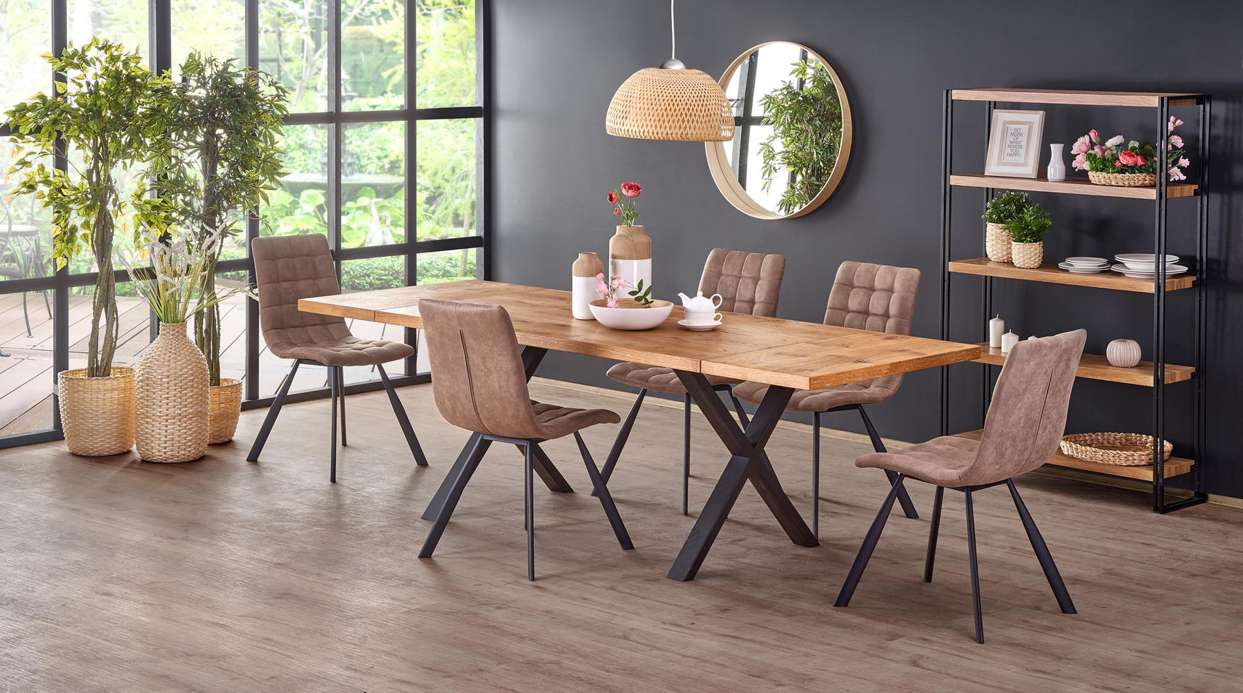 Tavolo allungabile in legno impiallacciato rovere con gambe in acciaio nero Xavier 160x90 cm - allungabile a 250 cm