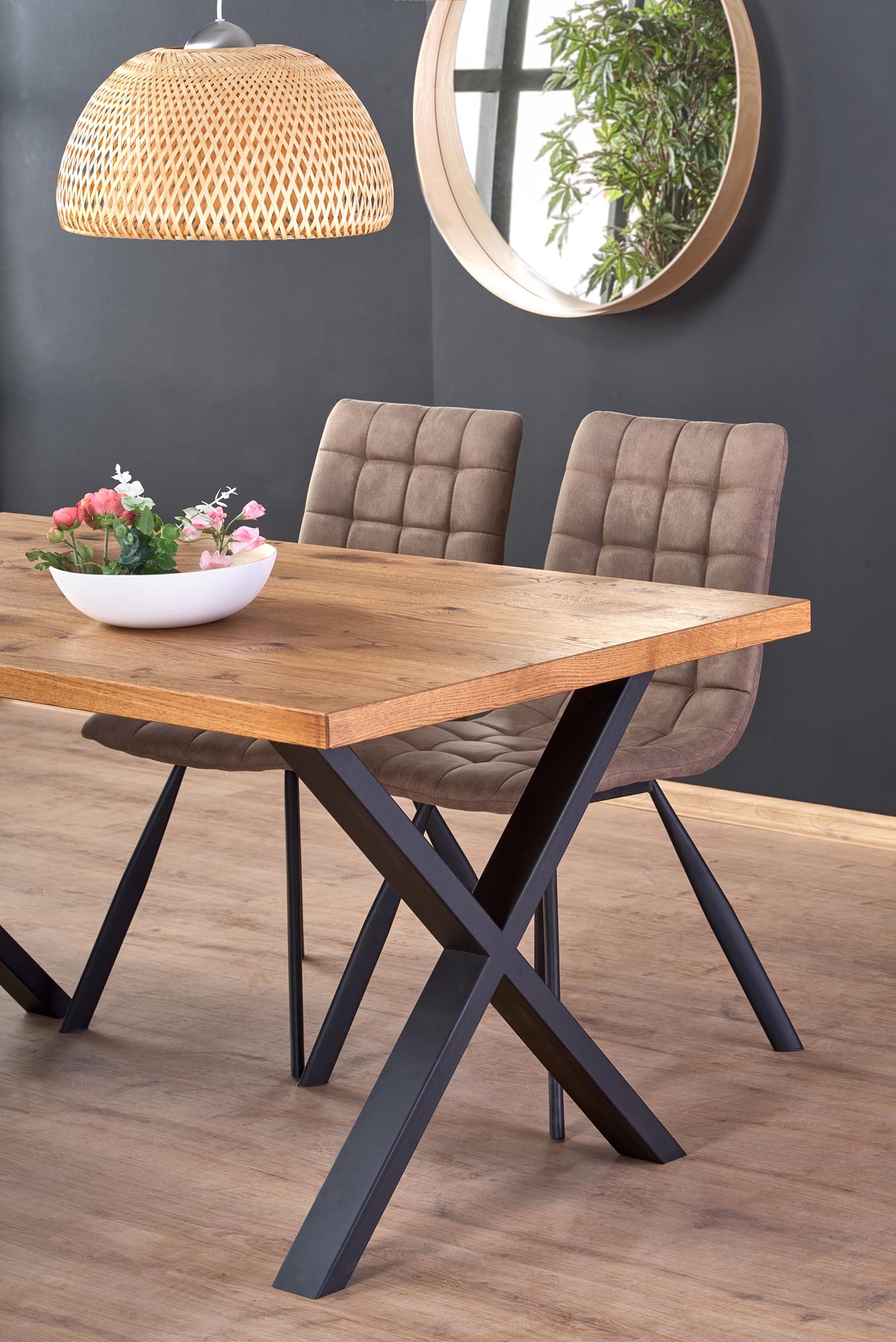 Tavolo allungabile in legno impiallacciato rovere con gambe in acciaio nero Xavier 160x90 cm - allungabile a 250 cm