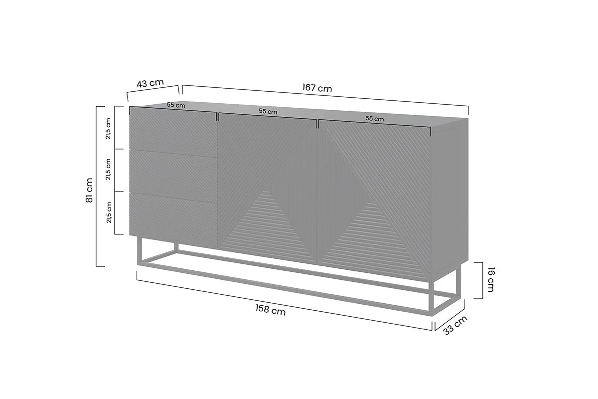Madia 2 ante 3 cassetti in legno laminato con piede in metallo Asha 167x43 cm