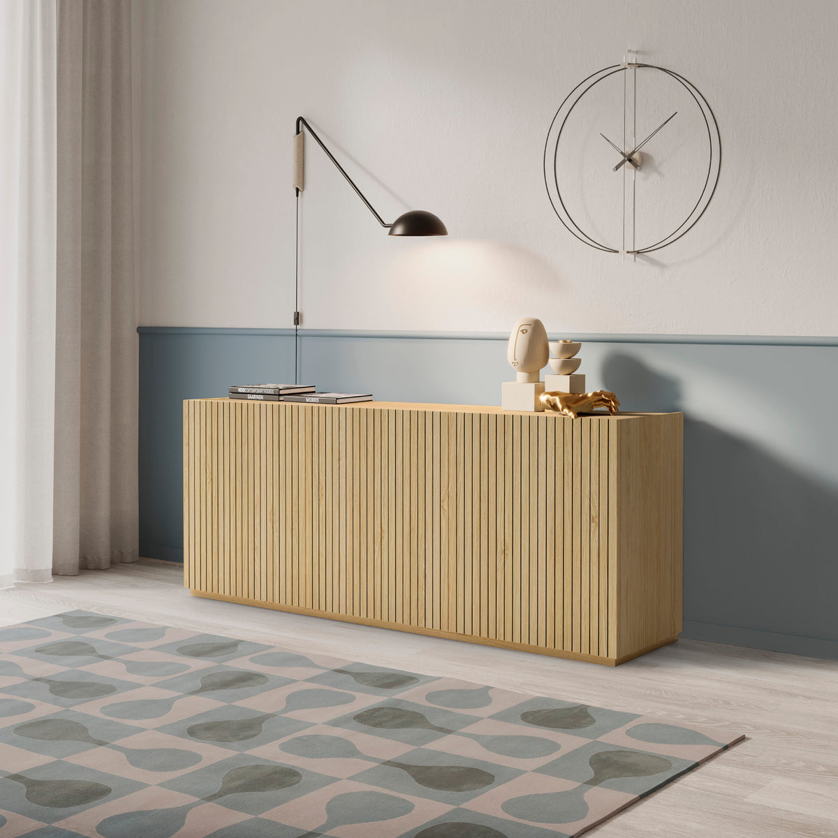 Madia con 3 ante e 6 scomparti legno rovere Averno - 178x41 cm