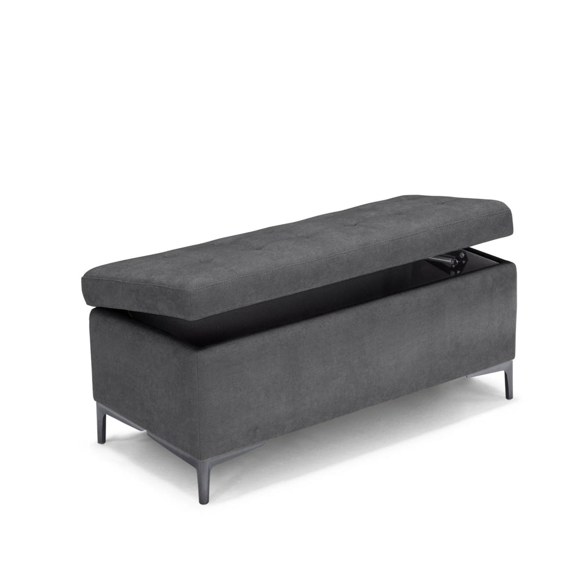 Panca Contenitore Made in Italy Trapuntata in Tessuto Cinigliato Grigio Scuro - CORBARA 110x50 cm