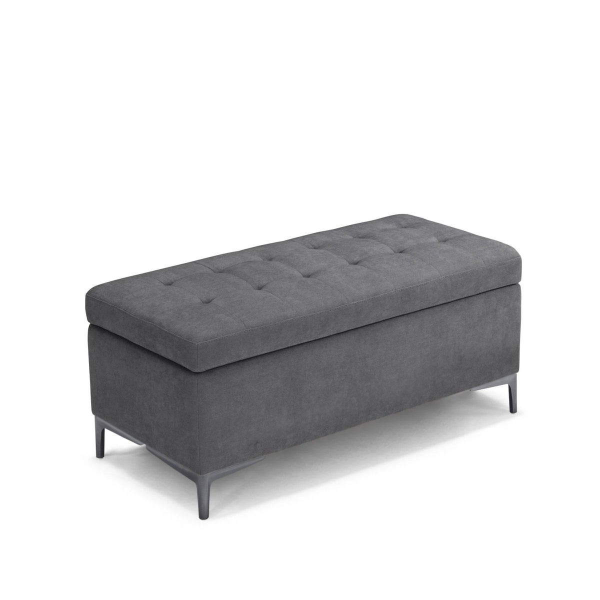 Panca Contenitore Made in Italy Trapuntata in Tessuto Cinigliato Grigio Scuro - CORBARA 110x50 cm