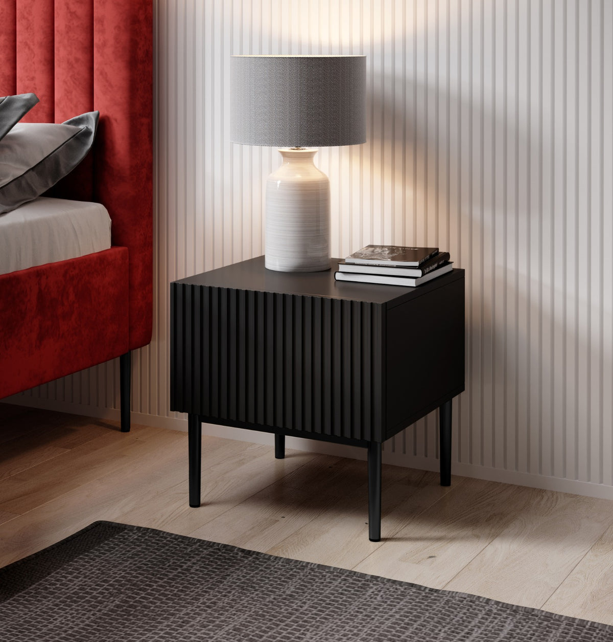 Set 2 Comodini Nicole 1 cassetto 46x45 cm piede in metallo nero