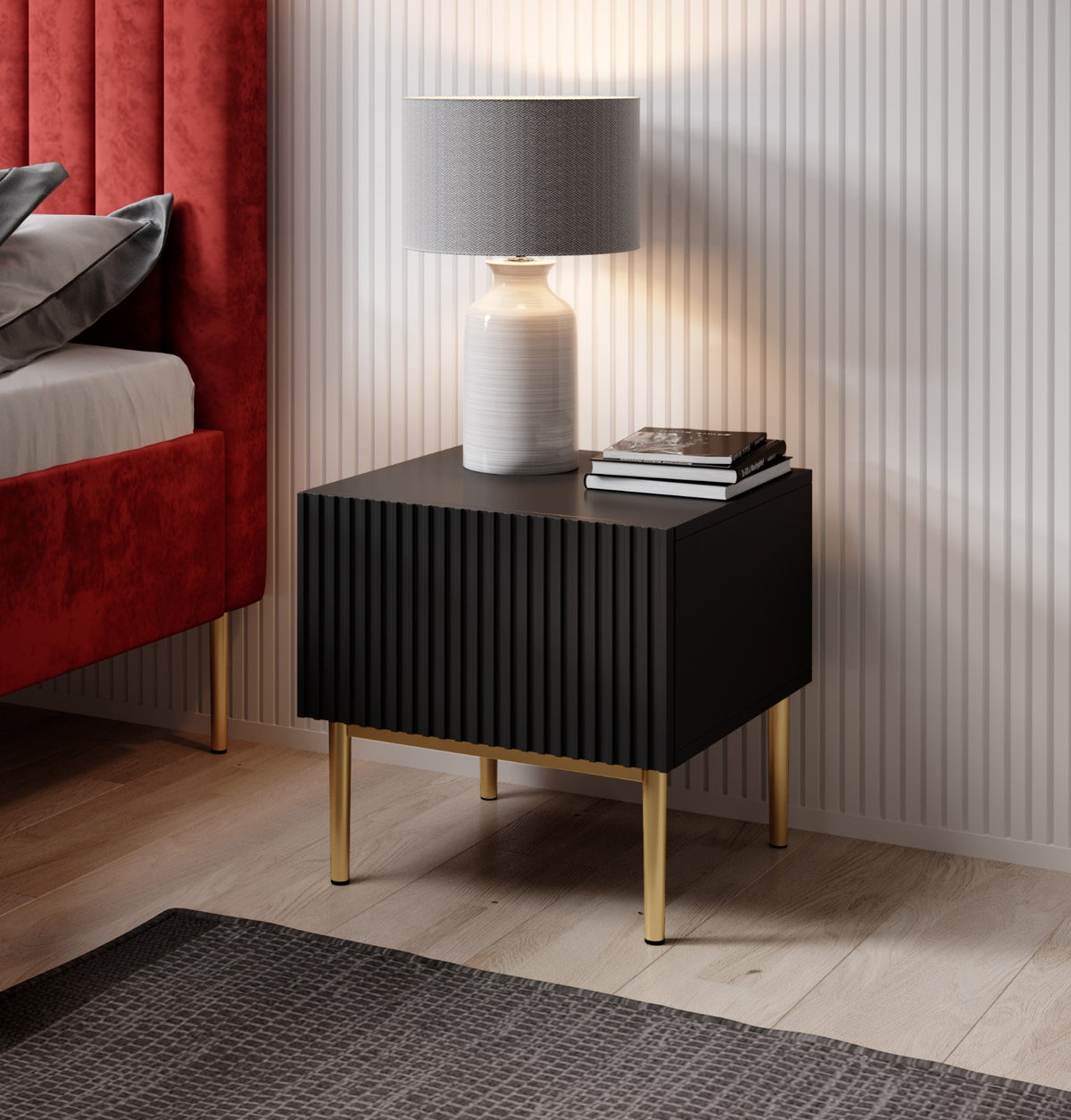 Set 2 Comodini Nicole 1 cassetto 46x45 cm piede in metallo oro