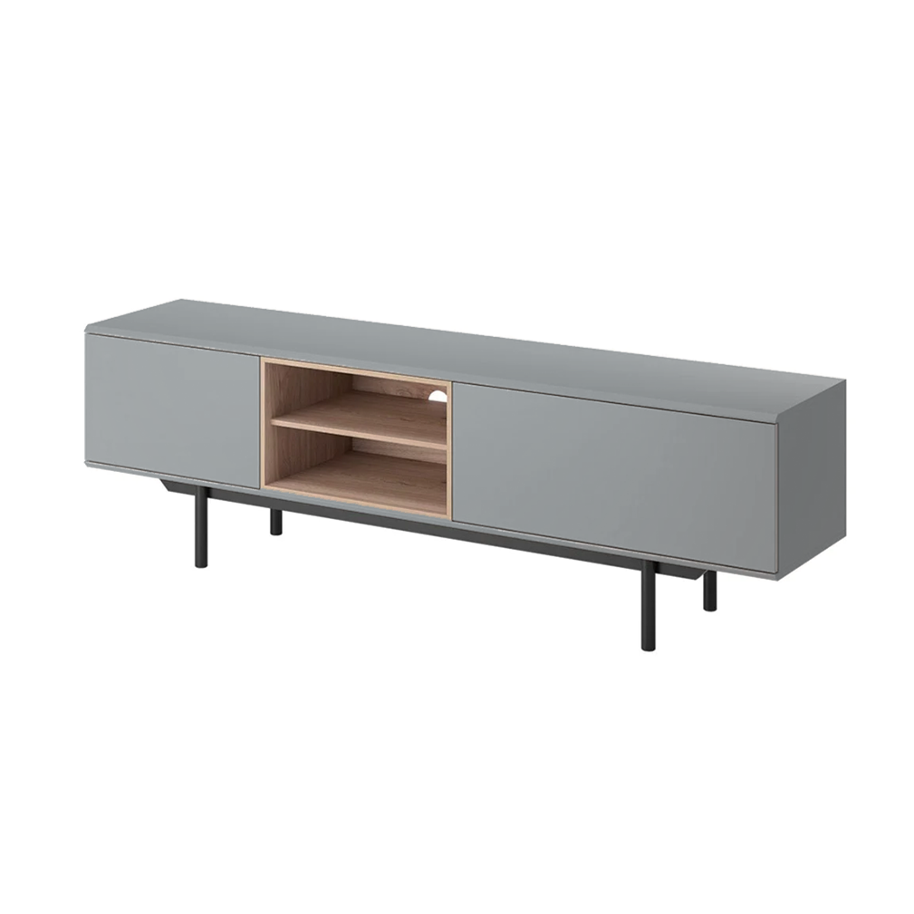 Mobile Tv Grigio largo con piedi 2 ante in legno laminato - Fogliano 175x40 cm