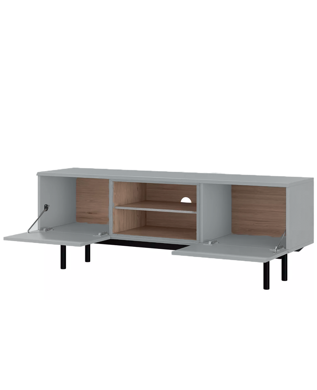 Mobile Tv grigio con piedi 2 ante in legno laminato - Fogliano 150x40 cm