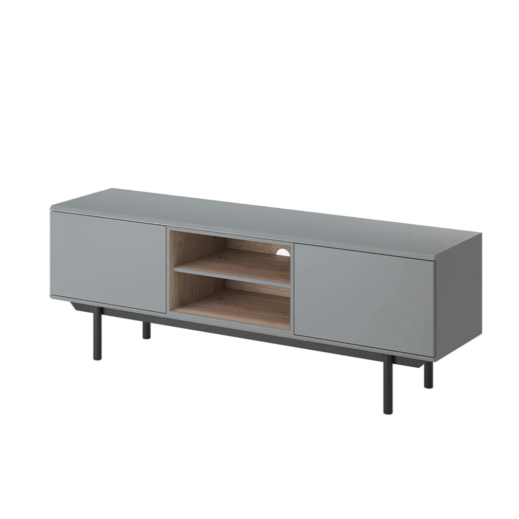 Mobile Tv grigio con piedi 2 ante in legno laminato - Fogliano 150x40 cm