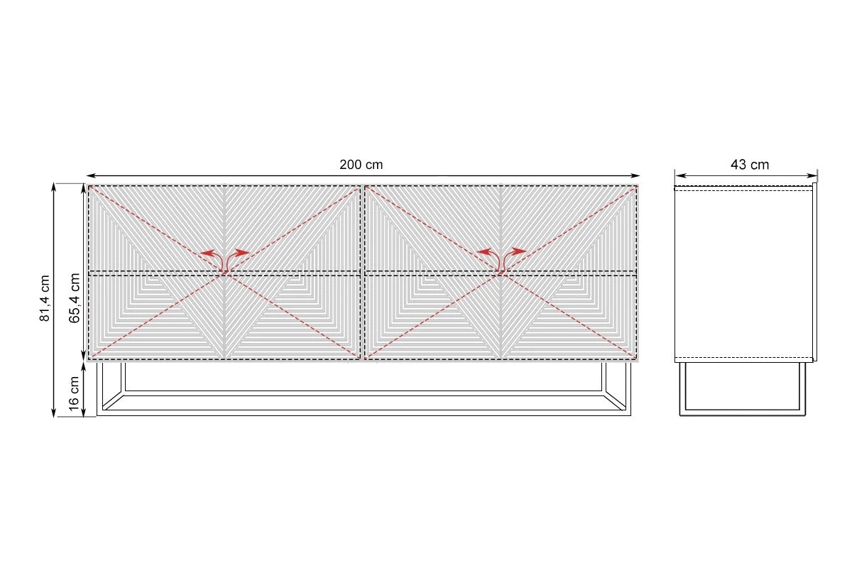 Madia 4 ante in legno laminato con piede in metallo Asha 200 x 43 cm