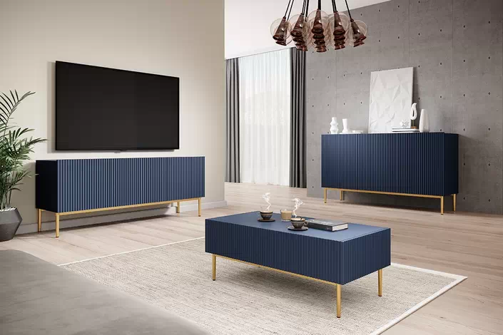Madia 3 ante con piede in metallo oro Nicole 150x45 cm
