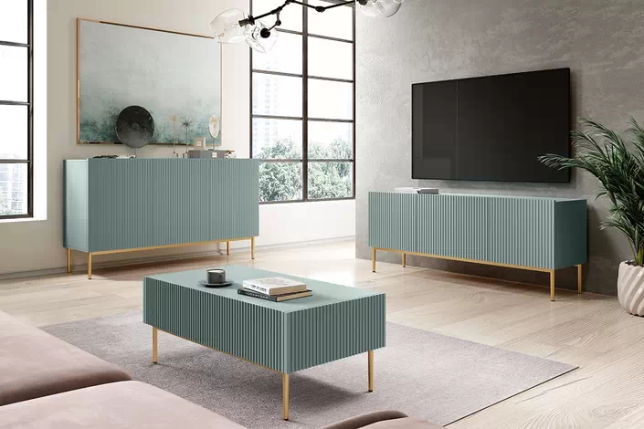 Madia 3 ante con piede in metallo oro Nicole 150x45 cm