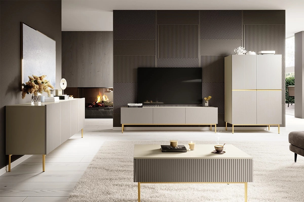Credenza cashmere 2 ante con piede in metallo oro Nicole 100 x 160 cm