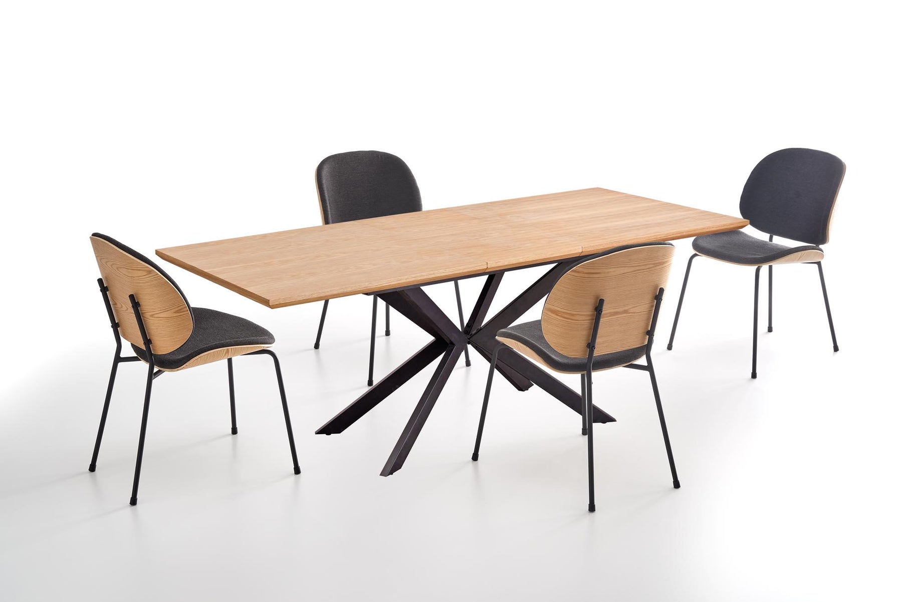 Tavolo allungabile in legno impiallacciato rovere con gambe in acciaio nero Legarto 160x90 cm - allungabile fino a 200 cm