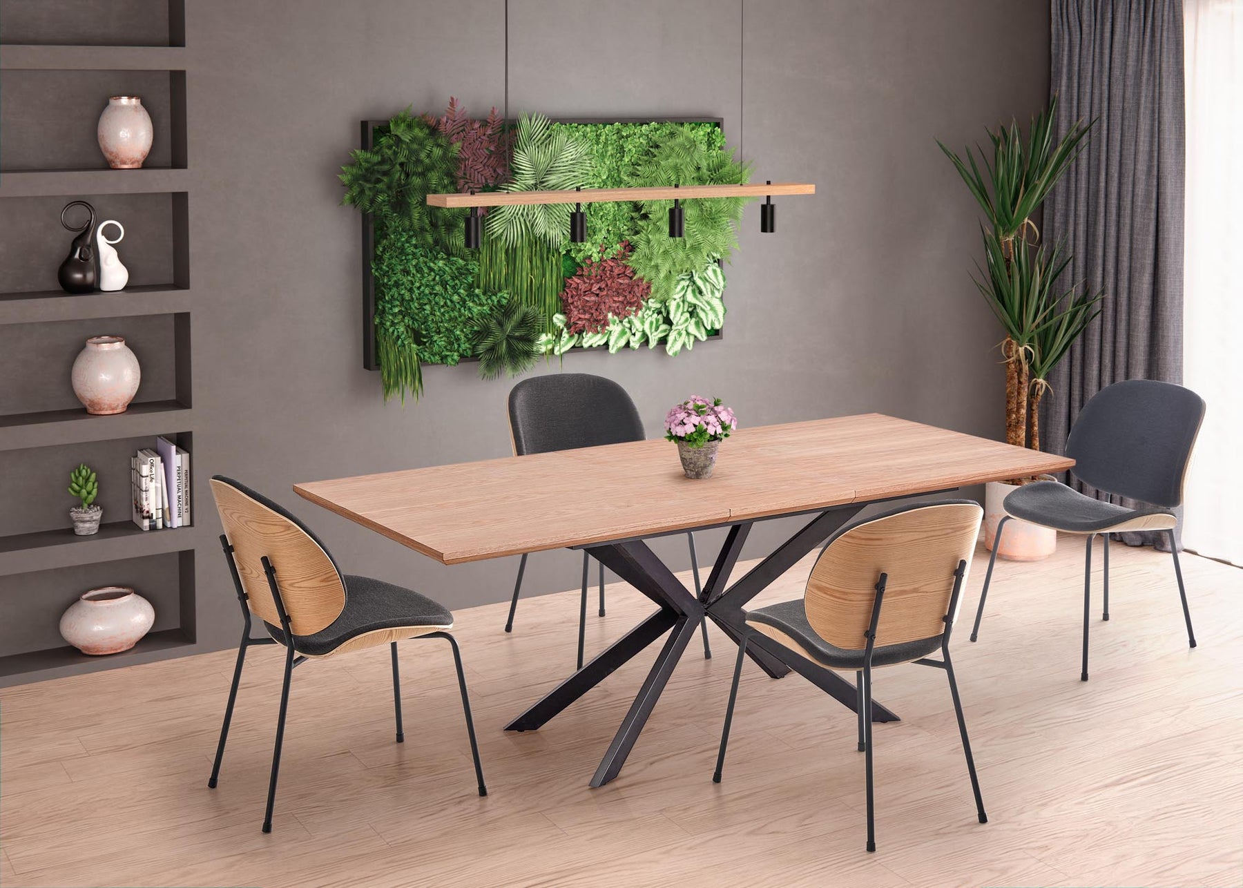 Tavolo allungabile in legno impiallacciato rovere con gambe in acciaio nero Legarto 160x90 cm - allungabile fino a 200 cm