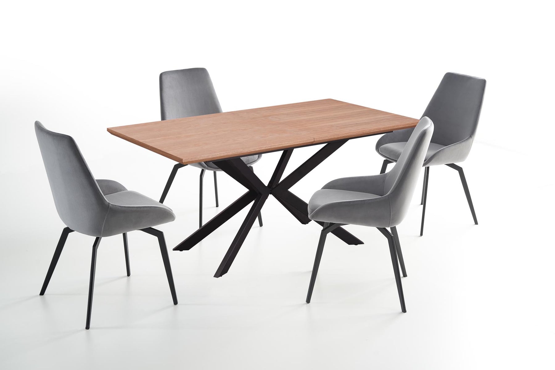 Tavolo allungabile in legno impiallacciato rovere con gambe in acciaio nero Legarto 160x90 cm - allungabile fino a 200 cm