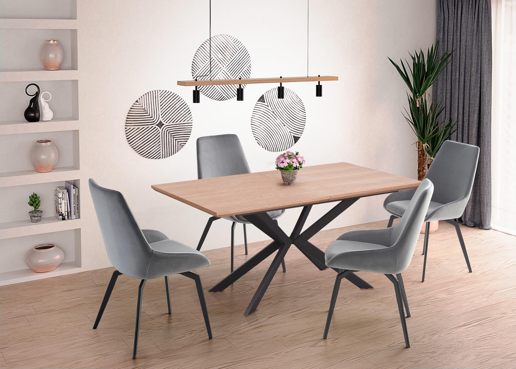 Tavolo allungabile in legno impiallacciato rovere con gambe in acciaio nero Legarto 160x90 cm - allungabile fino a 200 cm