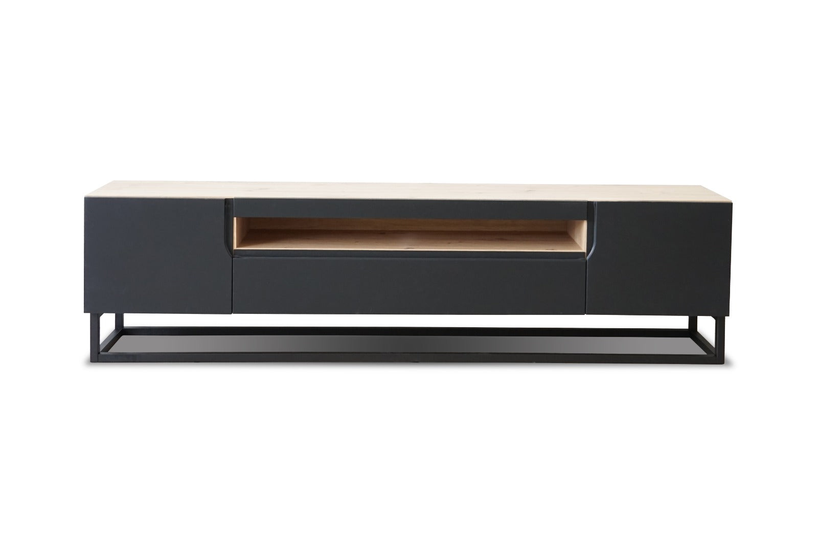 Mobile TV 2 ante 1 cassetto a ribalta in legno laminato con piede in metallo Loftia 200x37 cm