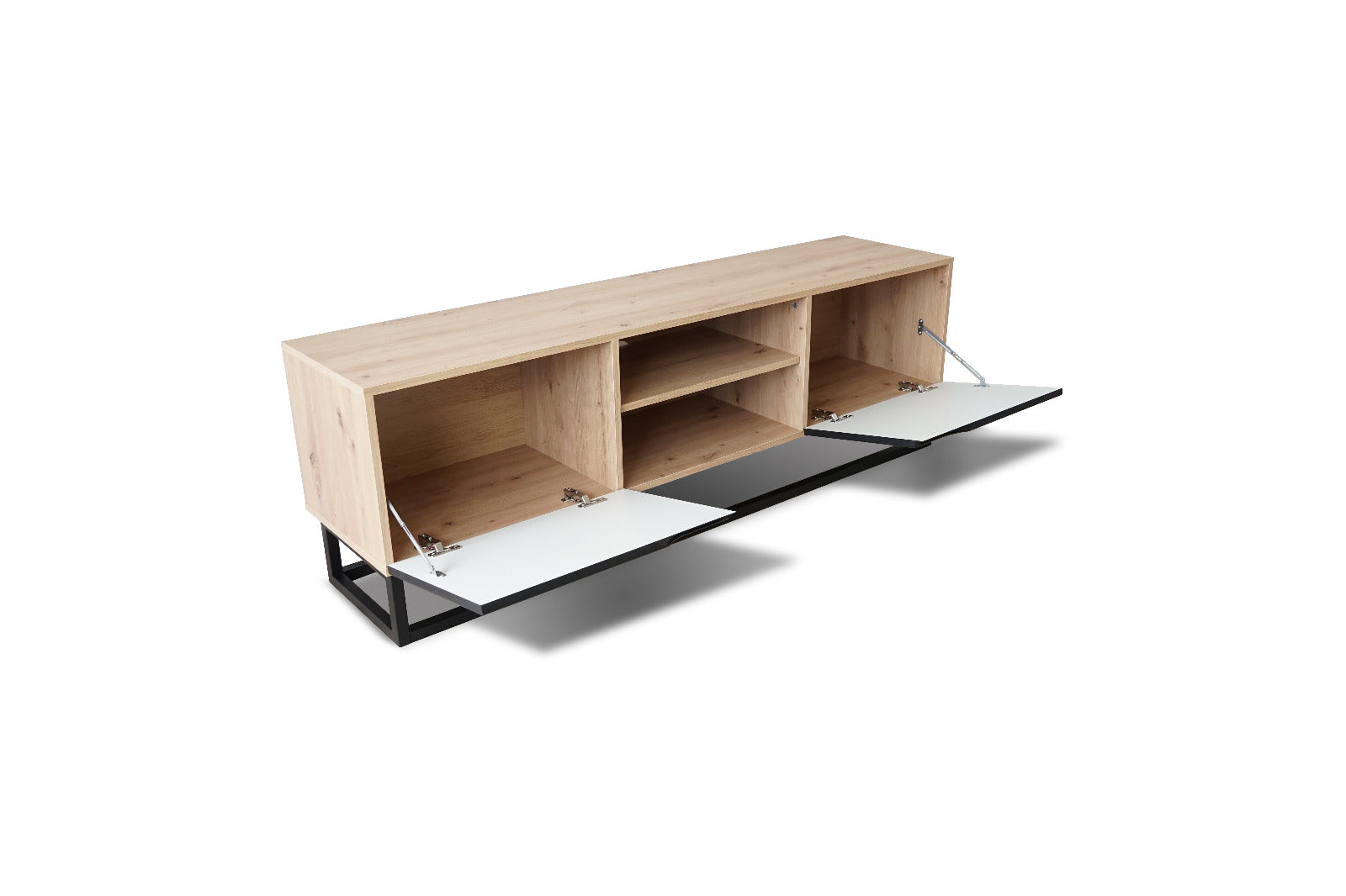 Mobile TV 2 ante a ribalta in legno laminato con piede in metallo Loftia 160x37 cm