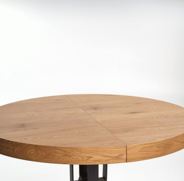 Tavolo tondo allungabile in MDF laminato rovere con gambe in acciaio nero Mercy Ø 120 cm - allungabile a 160cm