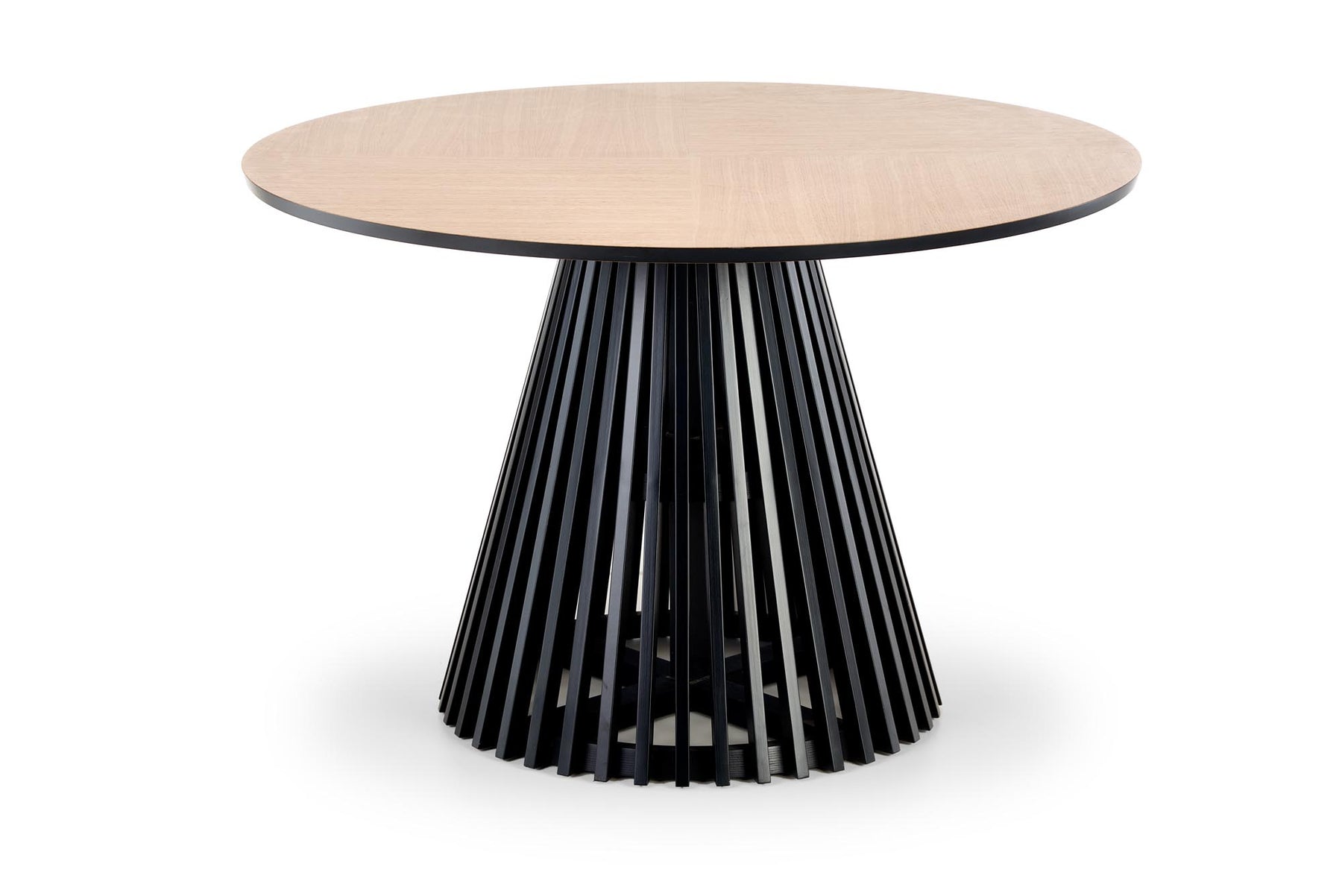 Tavolo tondo in MDF impiallacciato rovere e piede nero Miyaki Ø 120 cm