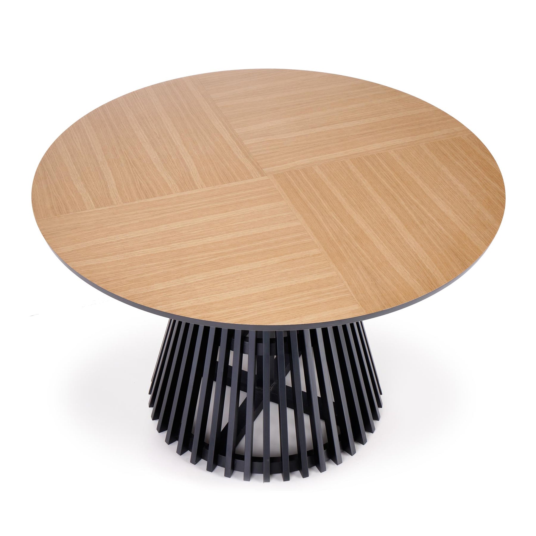 Tavolo tondo in MDF impiallacciato rovere e piede nero Miyaki Ø 120 cm