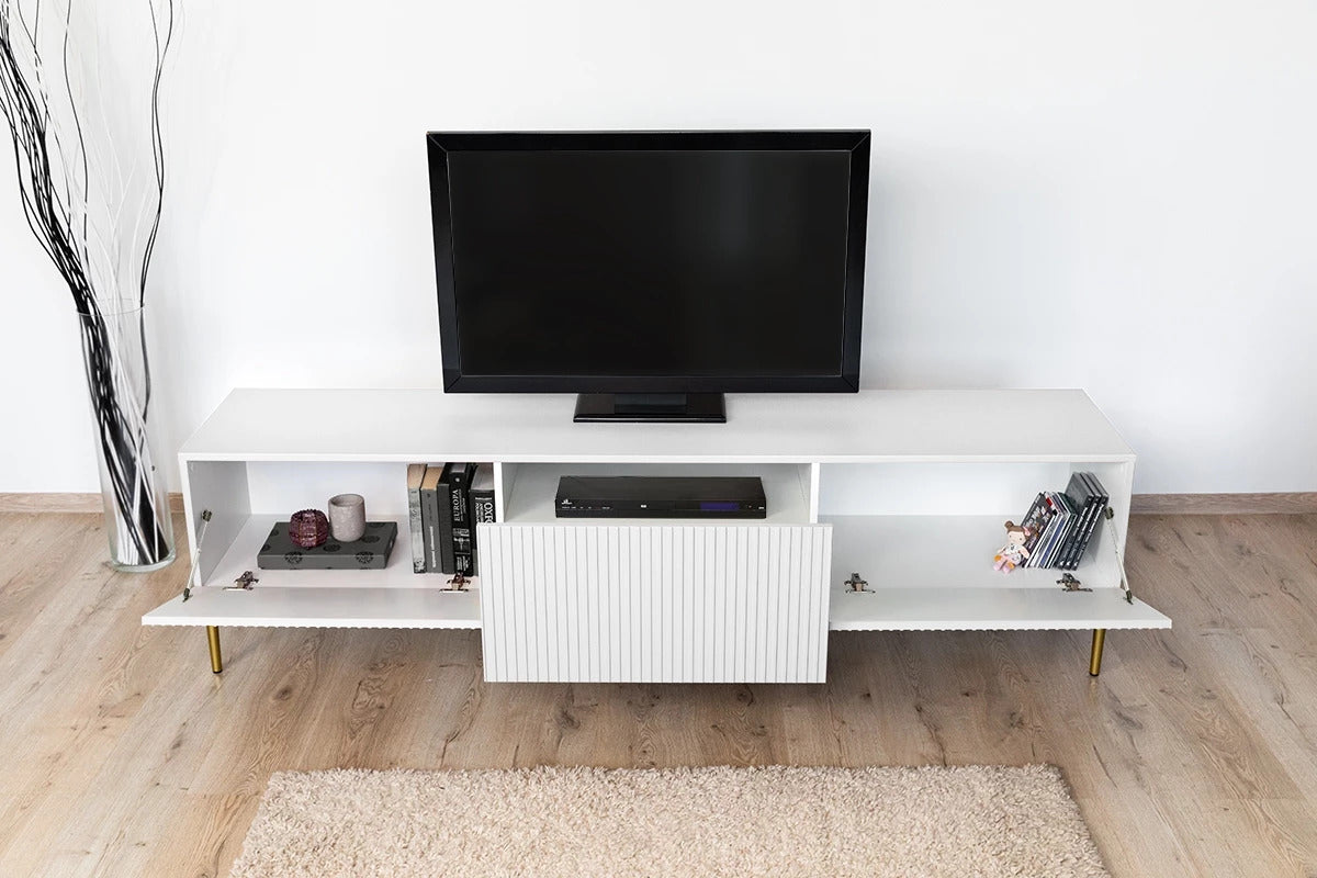 Mobile TV 2 ante a ribalta 1 cassetto con piede in metallo oro Nicole 200x45 cm