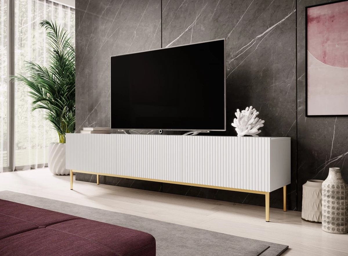 Mobile TV 2 ante a ribalta 1 cassetto con piede in metallo oro Nicole 200x45 cm