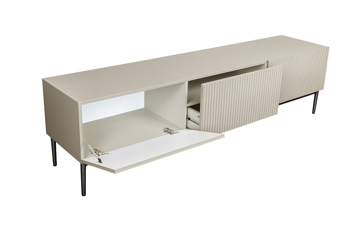 Mobile TV 2 ante a ribalta 1 cassetto con piede in metallo nero Nicole 200x45 cm