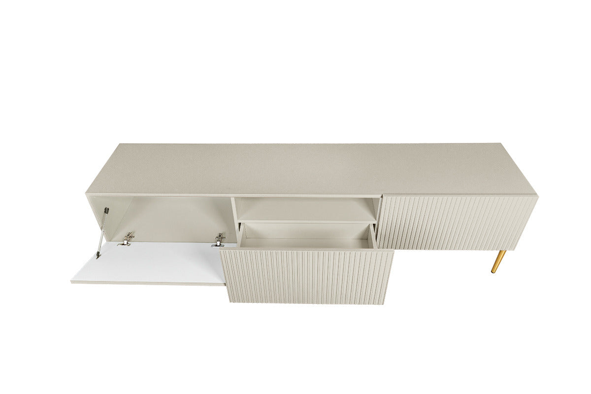 Mobile TV 2 ante a ribalta 1 cassetto cachemire con piede in metallo oro Nicole 200 x 45 cm