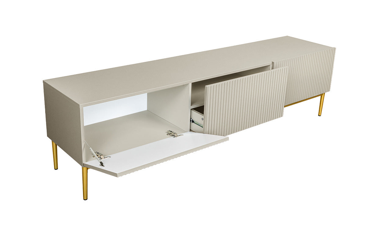 Mobile TV 2 ante a ribalta 1 cassetto cachemire con piede in metallo oro Nicole 200 x 45 cm