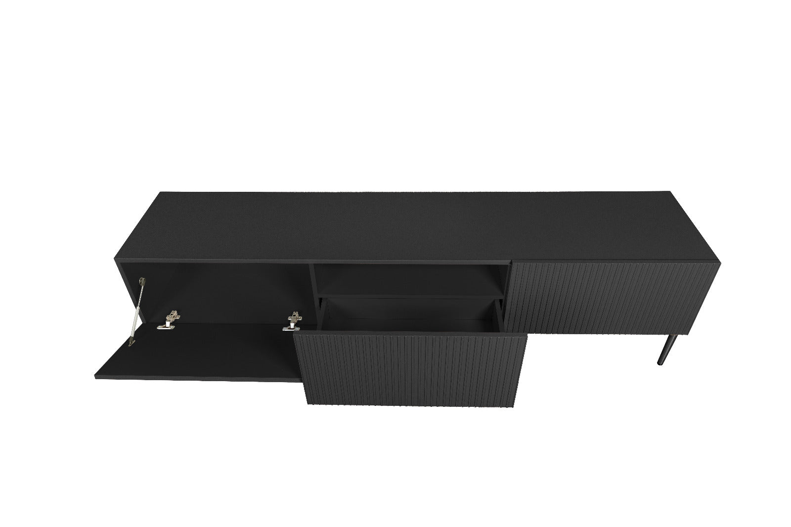 Mobile TV 2 ante a ribalta 1 cassetto con piede in metallo nero Nicole 200x45 cm