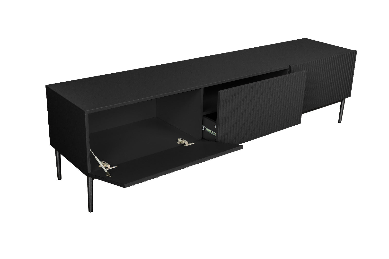 Mobile TV 2 ante a ribalta 1 cassetto con piede in metallo nero Nicole 200x45 cm