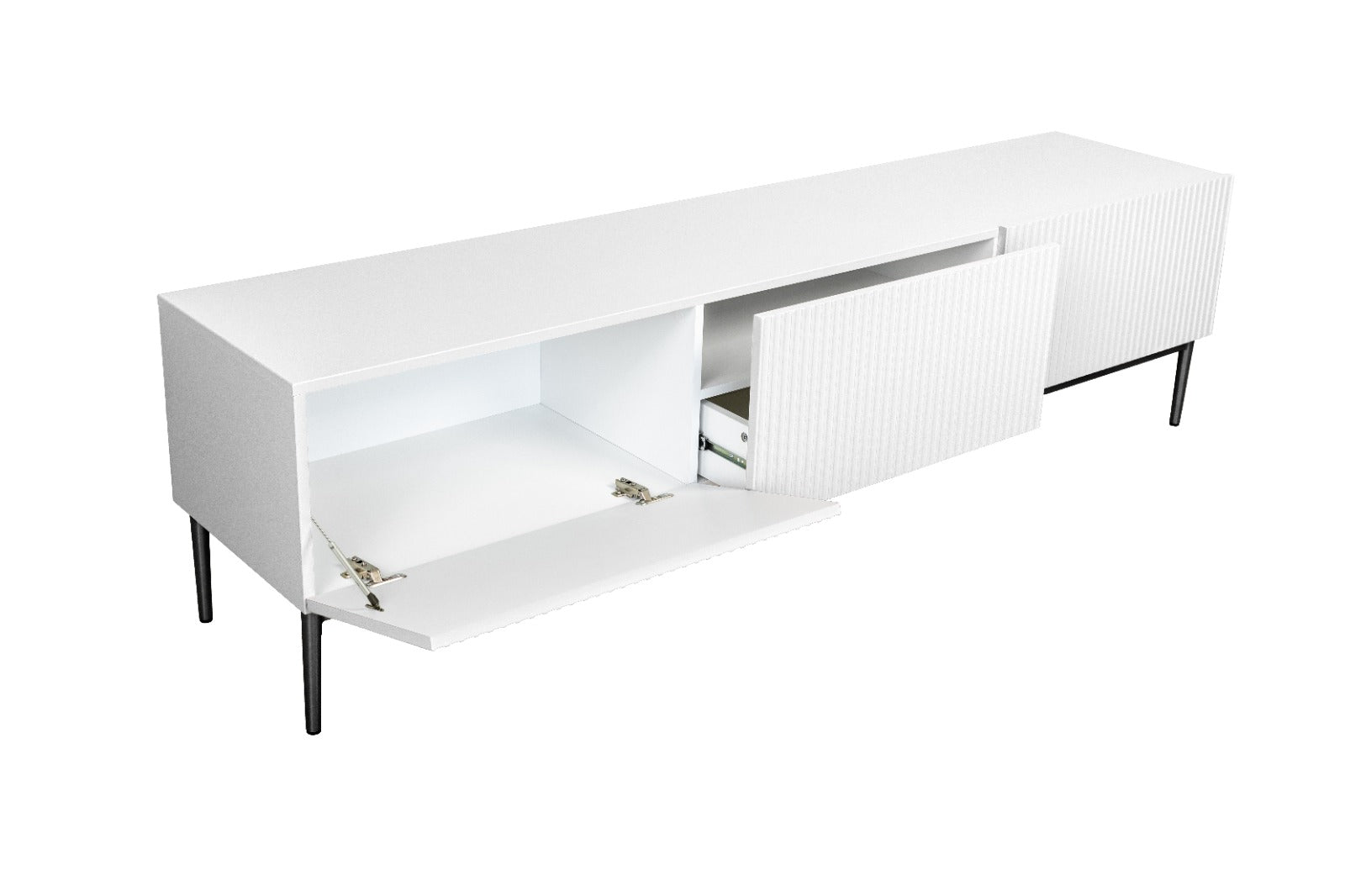 Mobile TV 2 ante a ribalta 1 cassetto con piede in metallo nero Nicole 200x45 cm