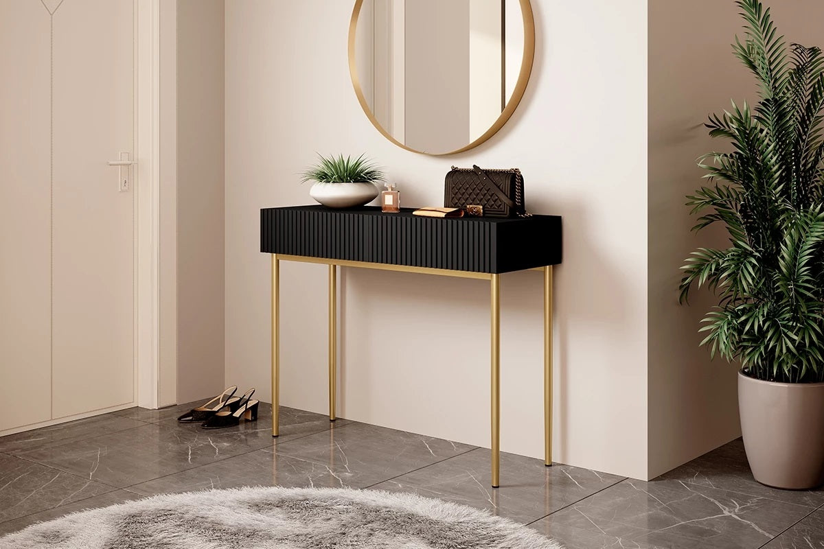 Consolle 2 cassetti con piede in metallo oro Nicole 100x82 cm