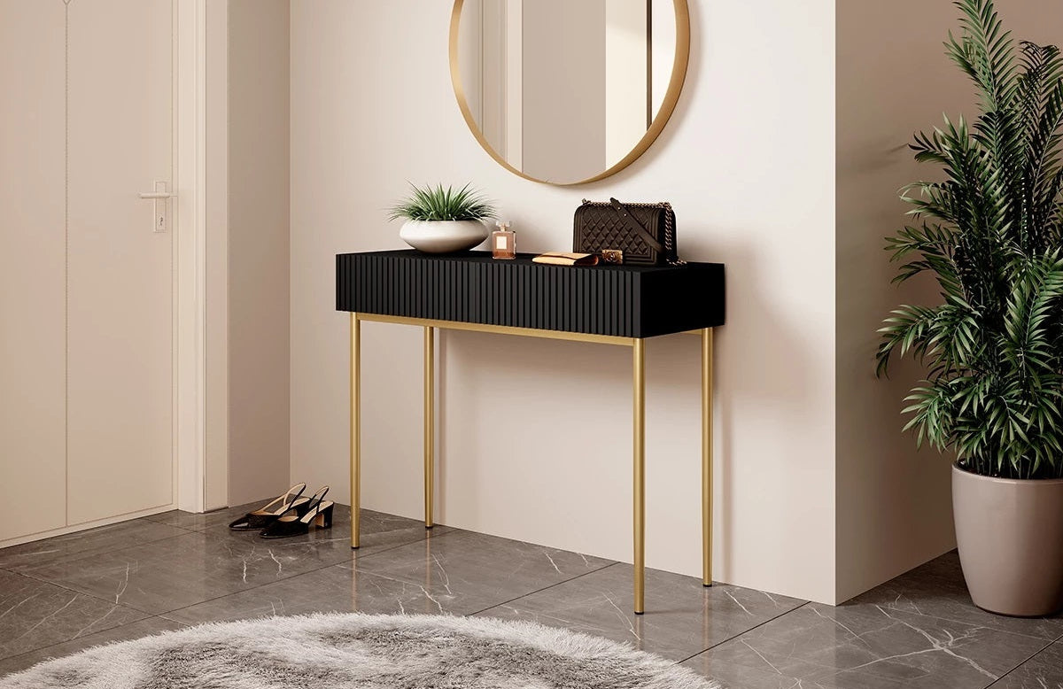 Consolle 2 cassetti con piede in metallo oro Nicole 100x82 cm