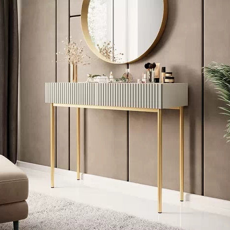 Consolle cachemire 2 cassetti con piede in metallo oro Nicole 100x82 cm