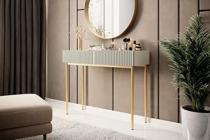 Consolle cachemire 2 cassetti con piede in metallo oro Nicole 100x82 cm