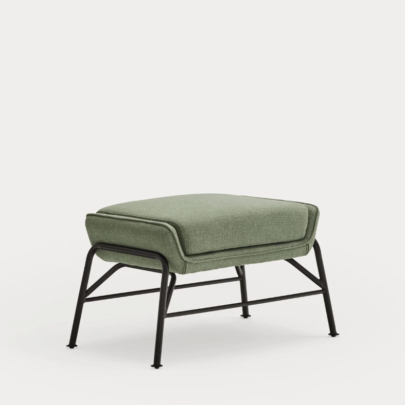 Poggiapiedi in tessuto verde con struttura in metallo per poltrona Sadira