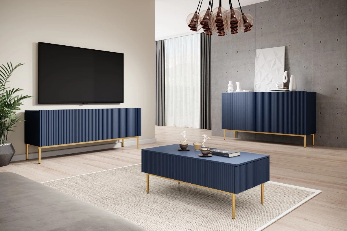 Tavolino Nicole 2 cassetti 120x60 cm piede in metallo oro