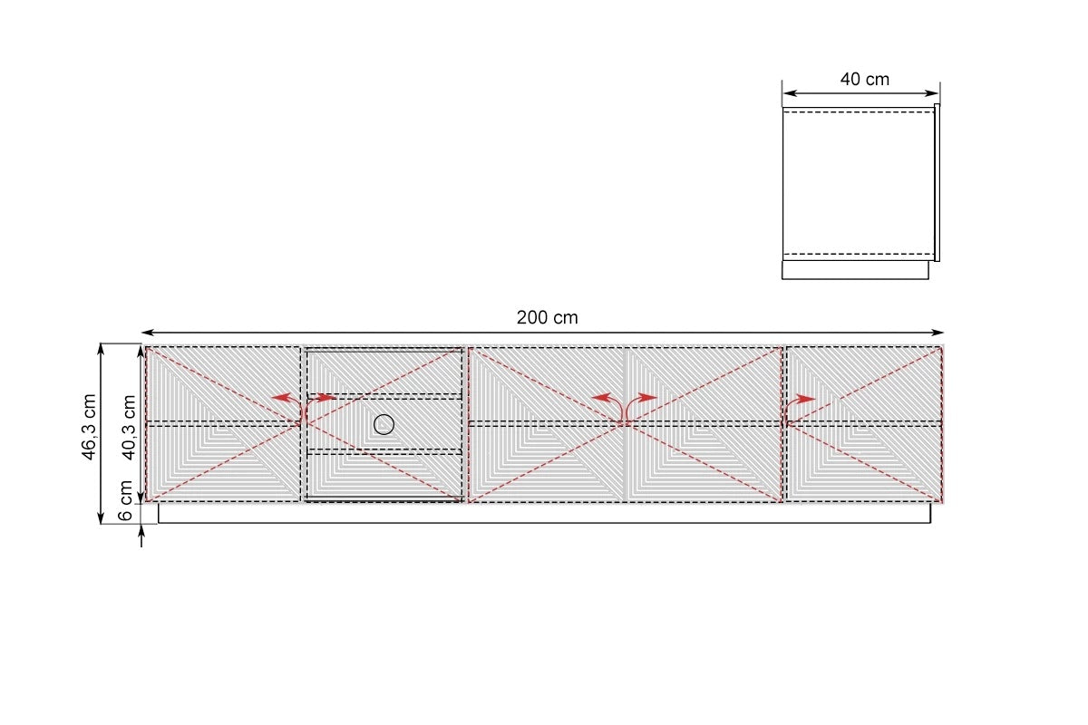 Mobile TV 5 ante in legno laminato Asha 200 x 40 cm
