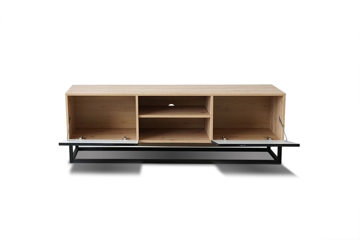 Mobile TV 2 ante a ribalta in legno laminato con piede in metallo Loftia 160x37 cm