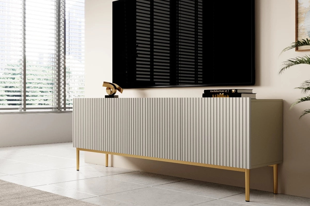 Mobile TV cachemire 2 ante a ribalta 1 cassetto con piede in metallo oro Nicole 150 x 45 cm