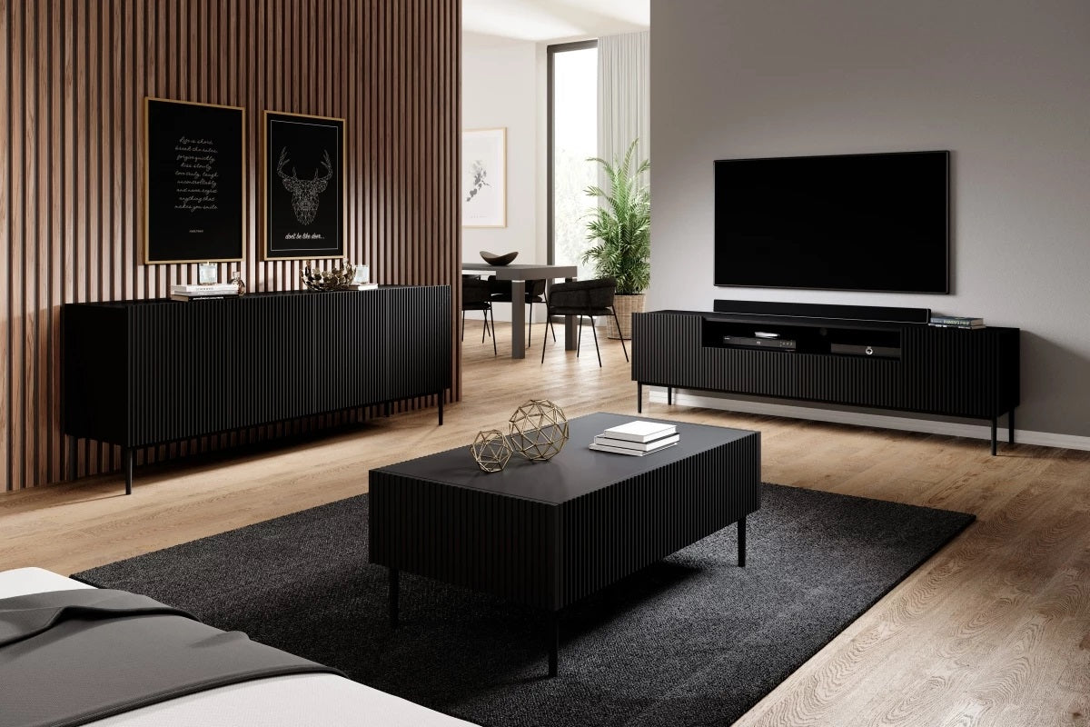 Mobile TV 2 ante e 2 cassetti con piede in metallo nero Nicole 200 x 45 cm