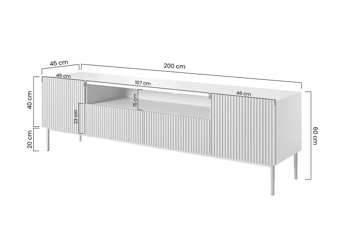 Mobile TV 2 ante e 2 cassetti con piede in metallo nero Nicole 200 x 45 cm