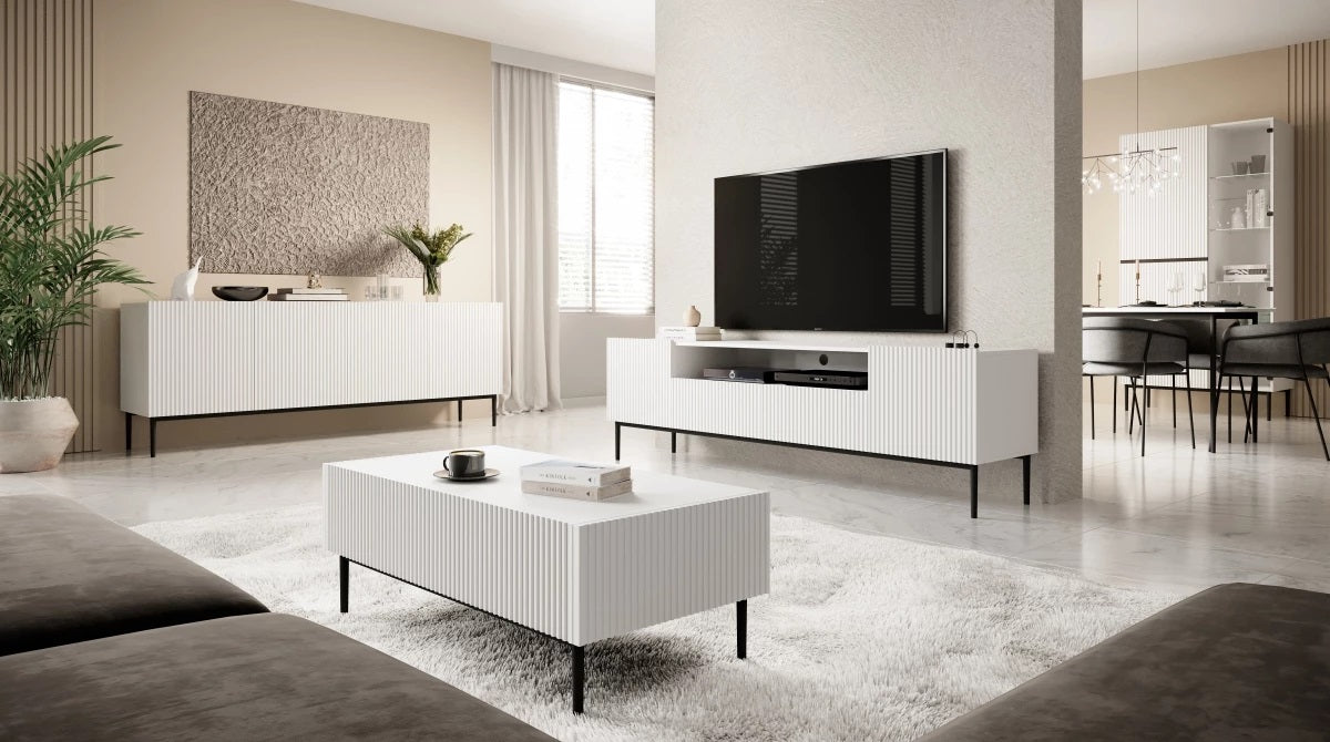 Mobile TV 2 ante e 2 cassetti con piede in metallo nero Nicole 200 x 45 cm