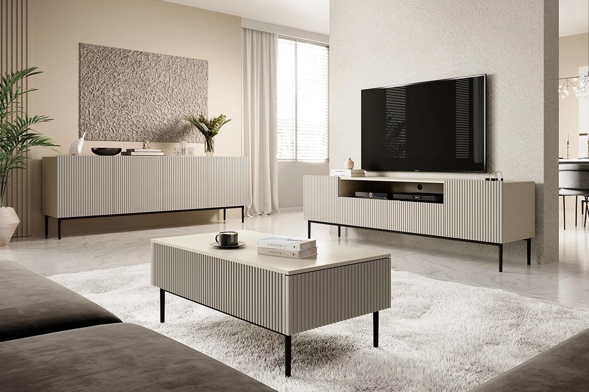 Mobile TV 2 ante e 2 cassetti con piede in metallo nero Nicole 200 x 45 cm