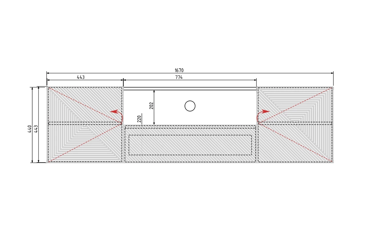 Mobile TV sospeso 2 ante 1 cassetto in legno laminato Asha 167 x 40 cm
