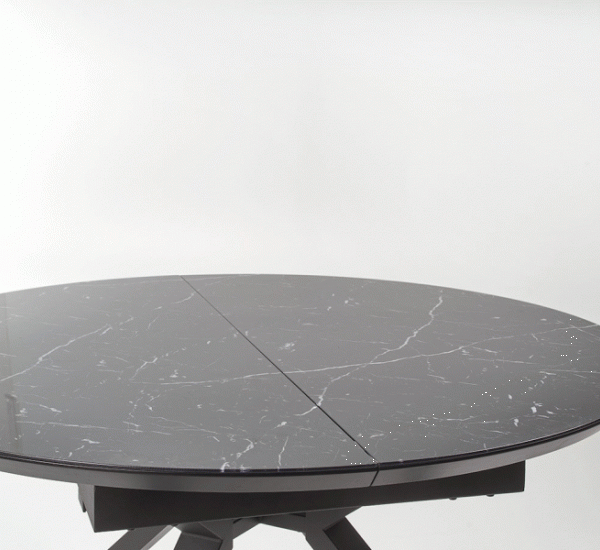 Tavolo tondo allungabile in vetro effetto marmo nero e piede in metallo nero Vertigo Ø 130 cm - allungabile a 180 cm
